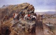 Charles M Russell Indians on a Bluff Surverying General Miles-Troops Spain oil painting artist